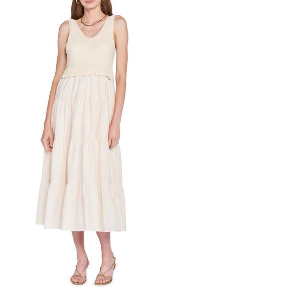 En Saison Dresses Nwt En Saison Mixed Media Tiered Midi Dress In Natural Poshmark